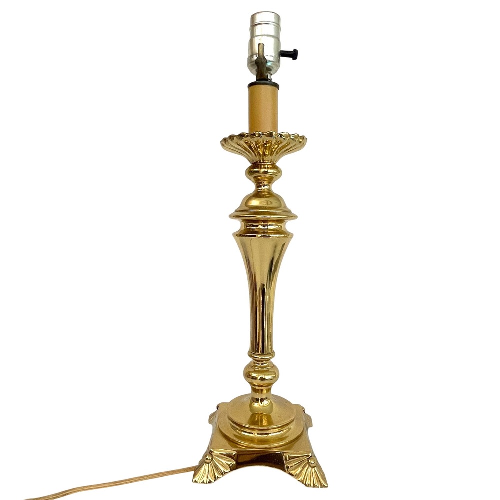 Vintage Brass Candlestick Table Lamp Hollywood Regency Scalloped Base 18.5in